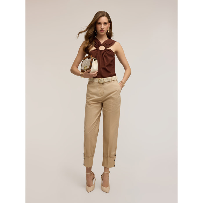 Motivi - Pantalones con puño en popelín - Beige