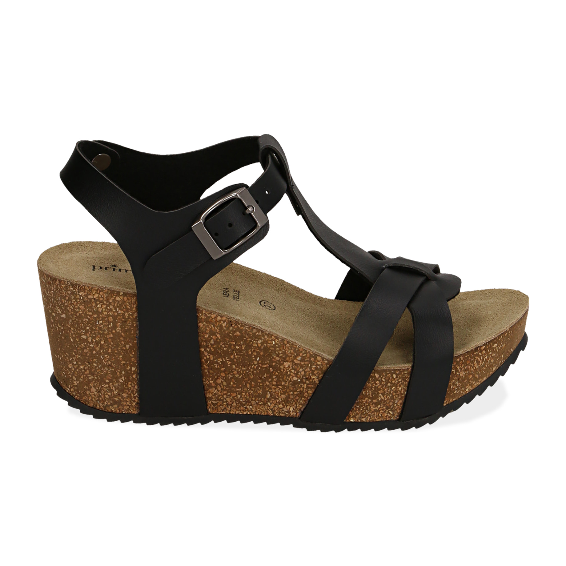 Sandalias de plataforma negras, cuña de corcho 7 cm