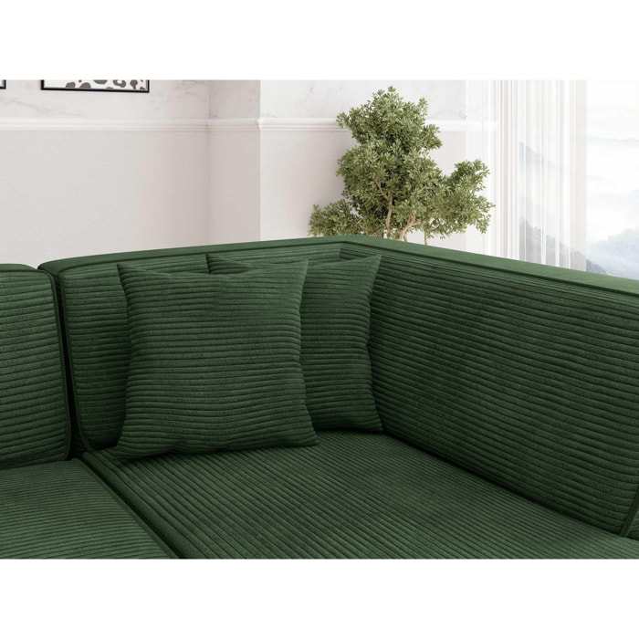 Duchamp - canapé d'angle gauche - 5 places - en velours côtelé - Vert