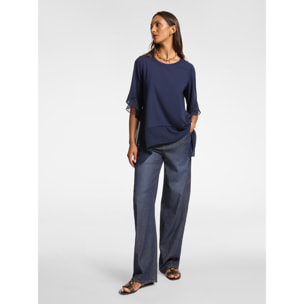 Elena Mirò - T-shirt con bordi in georgette - Blu