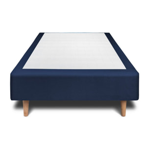 Lit avec tête de lit bandes horizontales velours et sommier tapissier Ep20