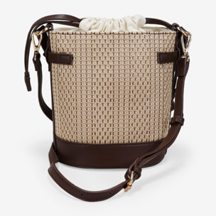 Bolso cubo marrón con cinturón y hebilla