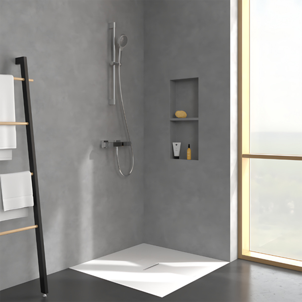 Mitigeur douche thermostatique VILLEROY ET BOCH Universal rectangle + Ensemble de douche Verve Showers 3 jets