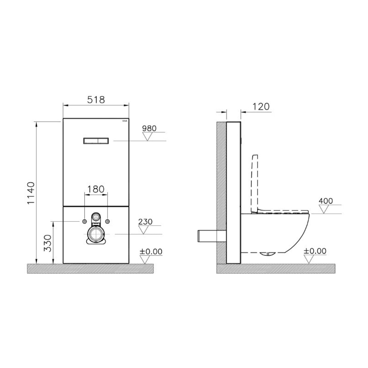 Pack WC Bâti support en verre trempé/aluminium brossé avec plaque intégrée, Noir + WC sans bride Sento + Abattant softclose