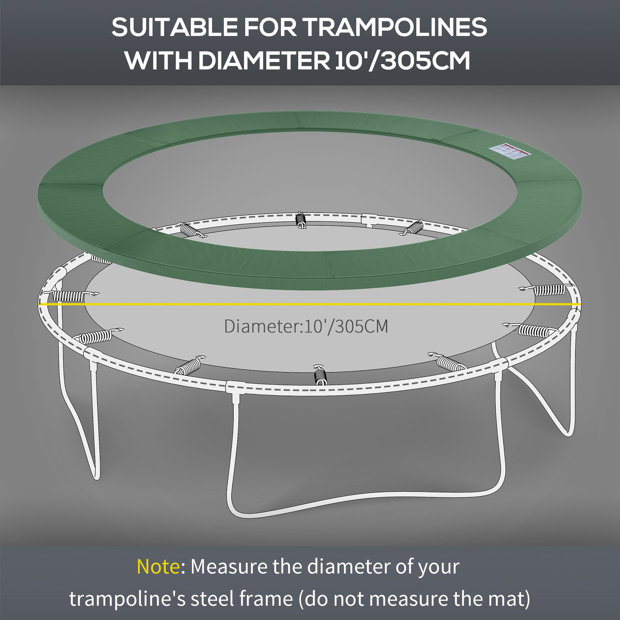 Couvre-ressort trampoline dia. 305 cm PVC PE haute densité rembourrage 15 mm vert