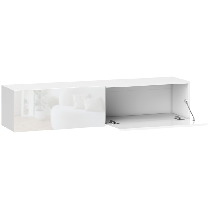 Meuble TV suspendu meuble TV flottant design façade blanc laqué 2 portes