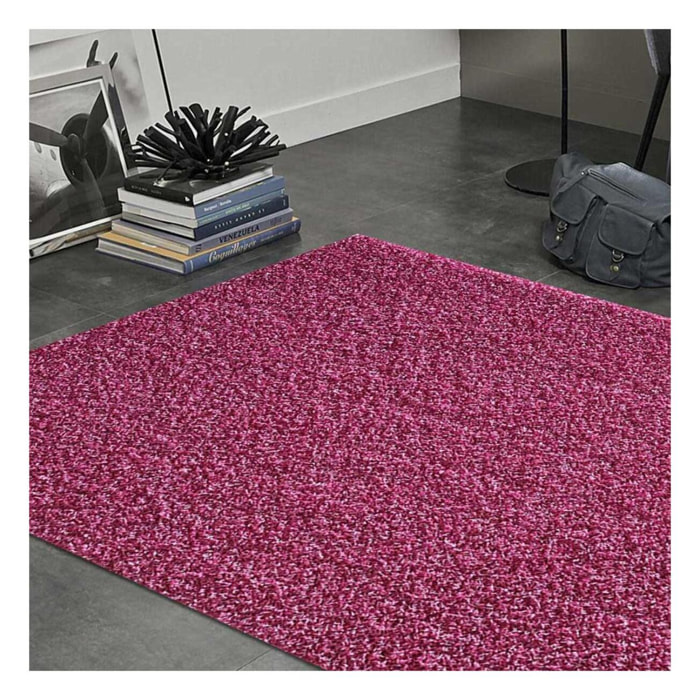 Tapis longs poils shaggy 80x150 rectangle tissé rose motif uni SIMPLE