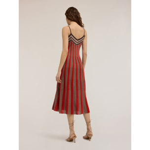 Motivi - Vestido flare en punto de lúrex a rayas - Rojo