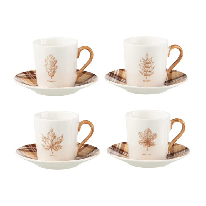 J-Line tasse et soucoupe Feuille - céramique - brun - coffret cadeau de 4 pièces