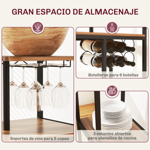 Juego de Mesa y Taburetes de Bar Mesa Alta de Cocina con 2 Taburetes Laterales Abatibles Soporte para Vinos y Estantes Estilo Industrial Marrón y Negro