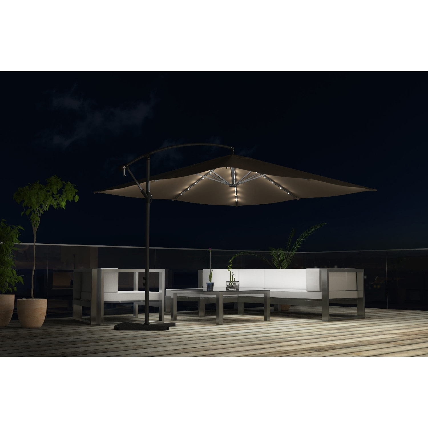 Parasol Bulle LED déporté 3 x 3 m chocolat DAVAGNA