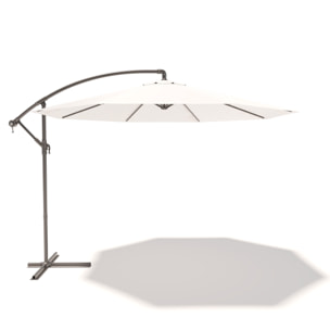 Ombrellone 3x3 M Decentrato Retrattile Braccio Rotabile Chiusura Manovella Giardino Piscina In Acciaio Inossidabile Telo 180 g/m2 Impermeabile Bianco