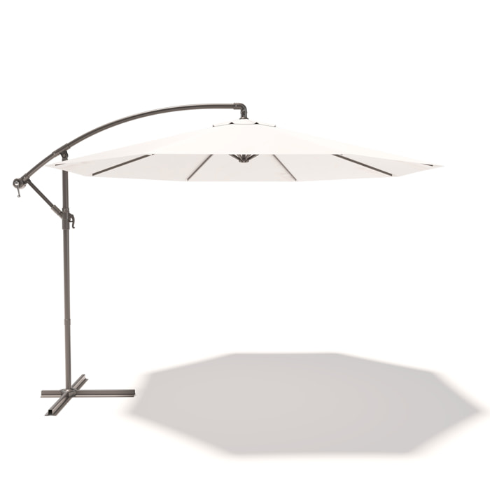 Ombrellone 3x3 M Decentrato Retrattile Braccio Rotabile Chiusura Manovella Giardino Piscina In Acciaio Inossidabile Telo 180 g/m2 Impermeabile Bianco