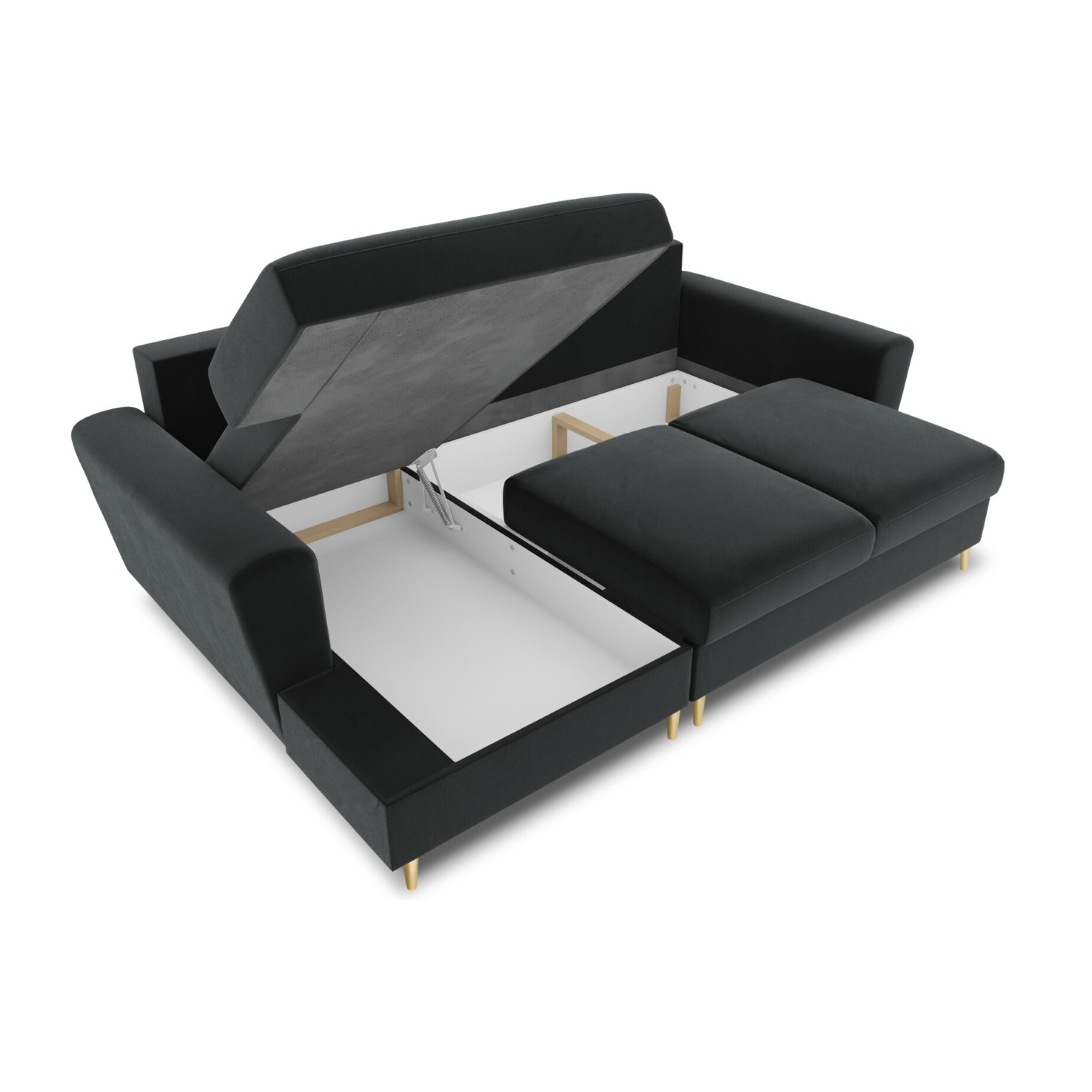 Canapé d'angle gauche convertible avec coffre de rangement "Kyoto" 4 places en velours gris foncé