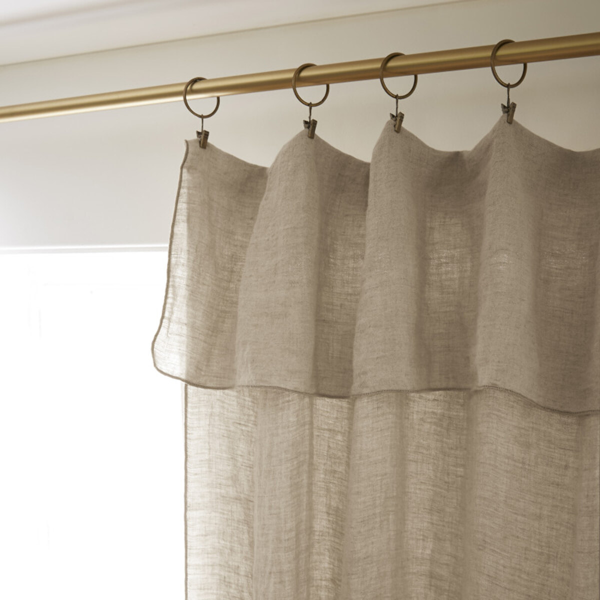 Lot de 2 rideaux ajustable + 8 anneaux pince "Soline" 140 x 270 cm Lin lavé - Couleur: Soline Sable