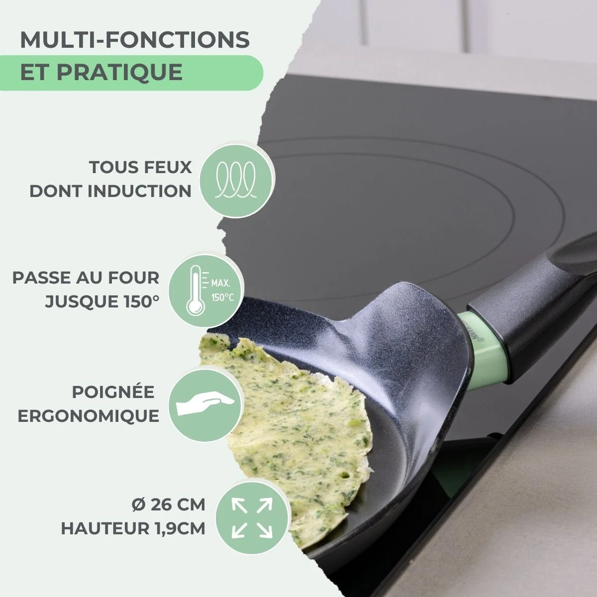 Crêpière 26 cm aluminium revêtement céramique antiadhésif sans PFAS Fackelmann Brandao