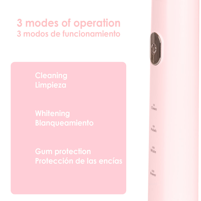 Cepillo dental eléctrico sónico ET01. Modos limpiar, pulir y blanquear. Incluye 2 cabezales.