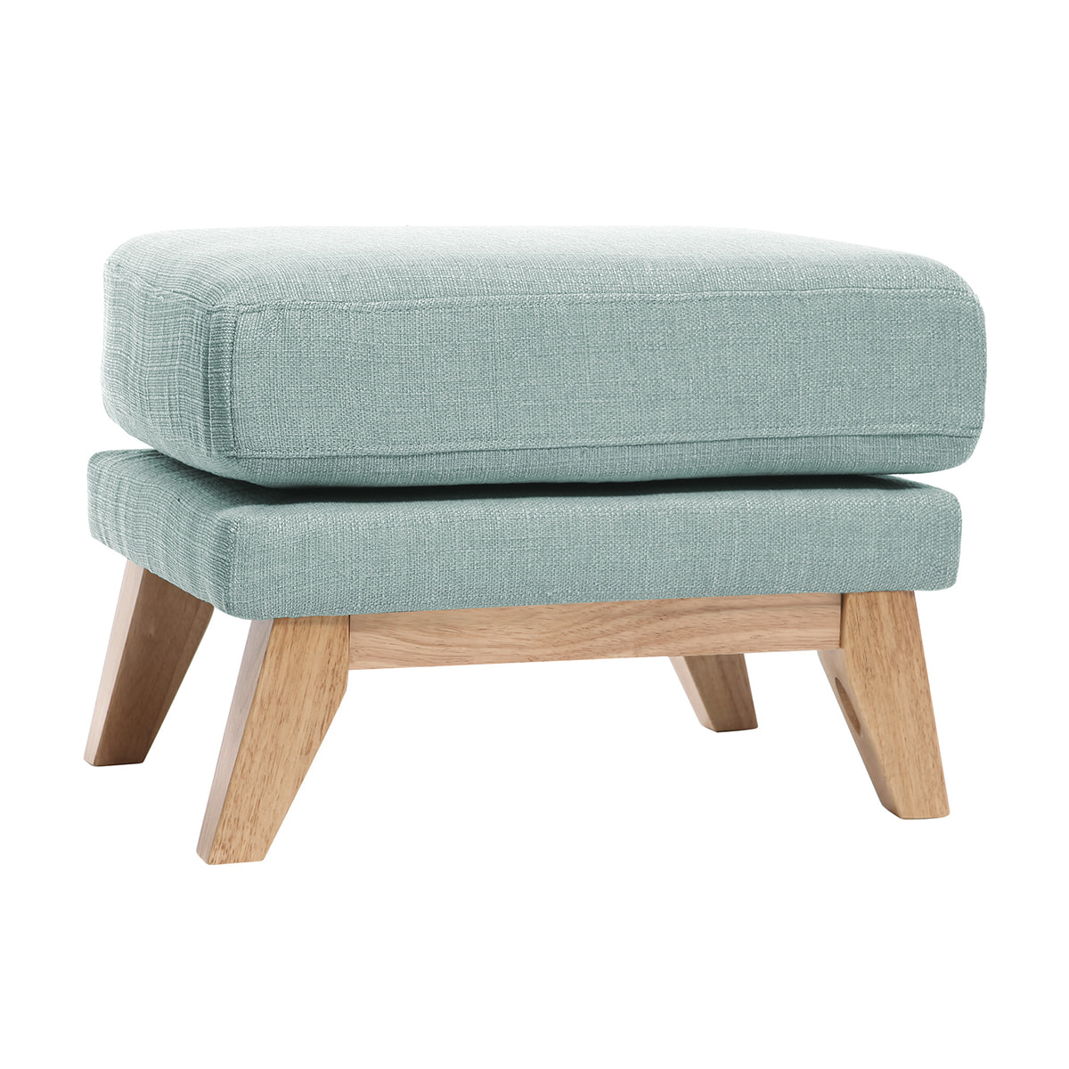 Pouf repose-pieds déhoussable scandinave en tissu vert lagon et bois clair OSLO