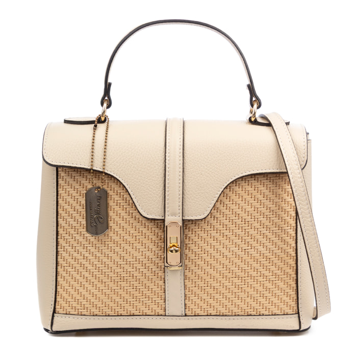 Basciano Borsa a mano Donna. Realizzata in vera pelle Dollaro e paglia.