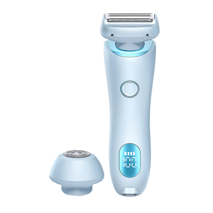 Depilatore 2 in 1 con testa dritta e rotonda.