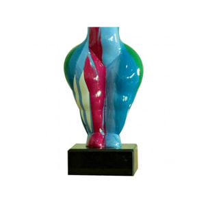 Statue femme debout figurine décoration bleue et multicolore - objet design moderne