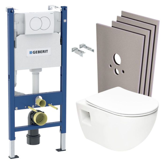 Pack WC Bâti-support Duofix  + WC sans bride SAT + Abattant SoftClose + Plaque Blanche + Set habillage