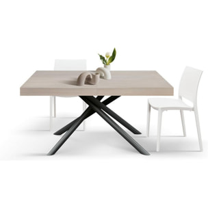 Tavolo CARRARA in legno, finitura olmo perla e base in metallo verniciato antracite, allungabile 140x90 cm - 220x90 cm