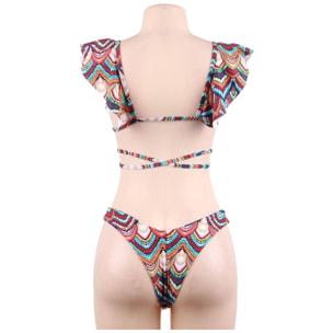 Bikini estampado de colores con volantes grandes