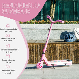Patinete Eléctrico para Niños de 4-7 Años Patín Eléctrico Max. 6 km/h Motor 80 W Autonomía Máxima 8 km Patinete Eléctrico Infantil con Luces LED Freno Posterior Rosa