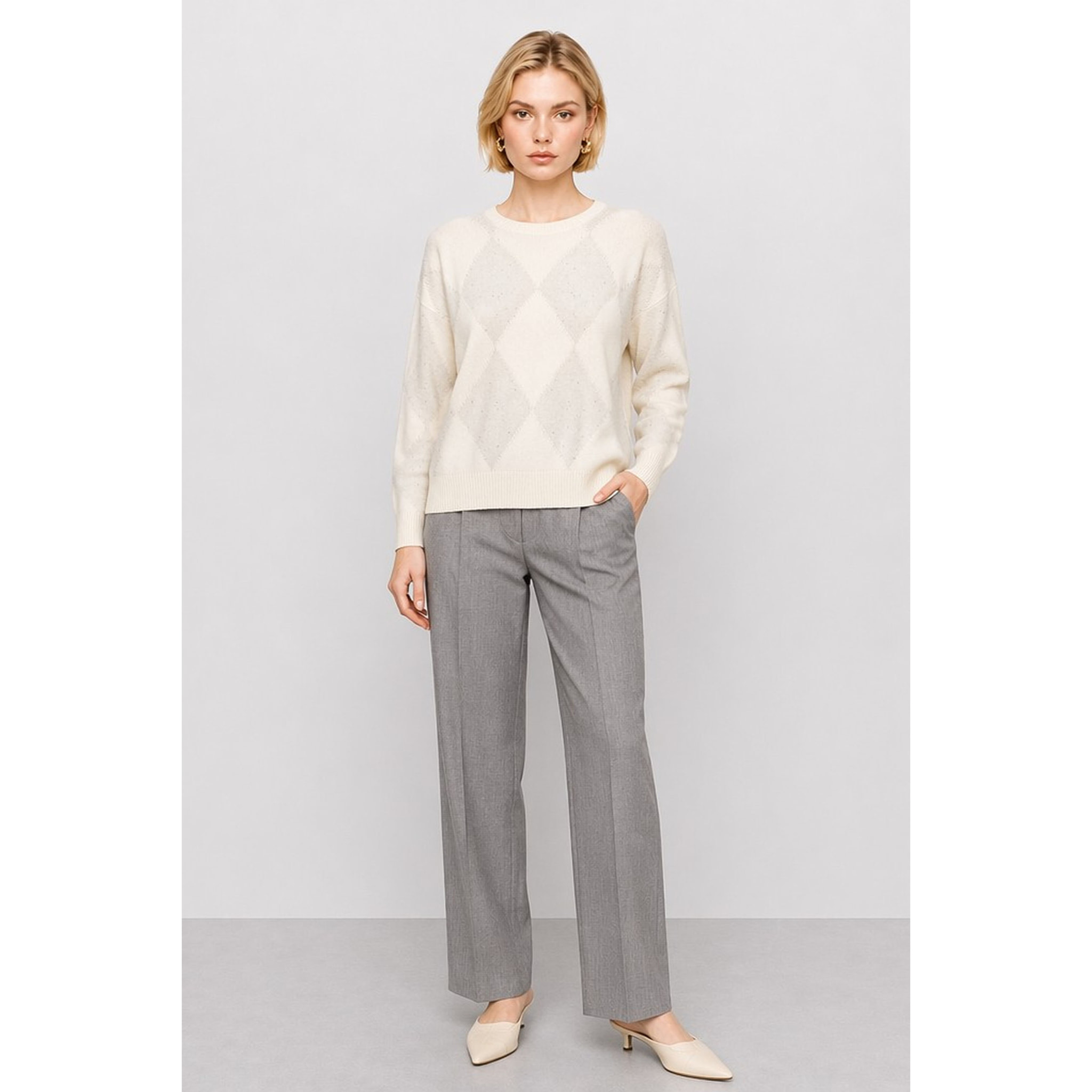 Kocca - Maglia a maniche lunghe in lana con motivo a rombi Donna