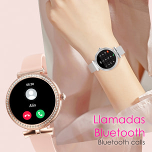 DAM Smartwatch QS01 compacto y elegante. Llamadas BT, notificaciones push. Monitor de salud, ciclos femeninos. Modos deportivos. 4,8x1,2x4,3 Cm. Color: Blanco