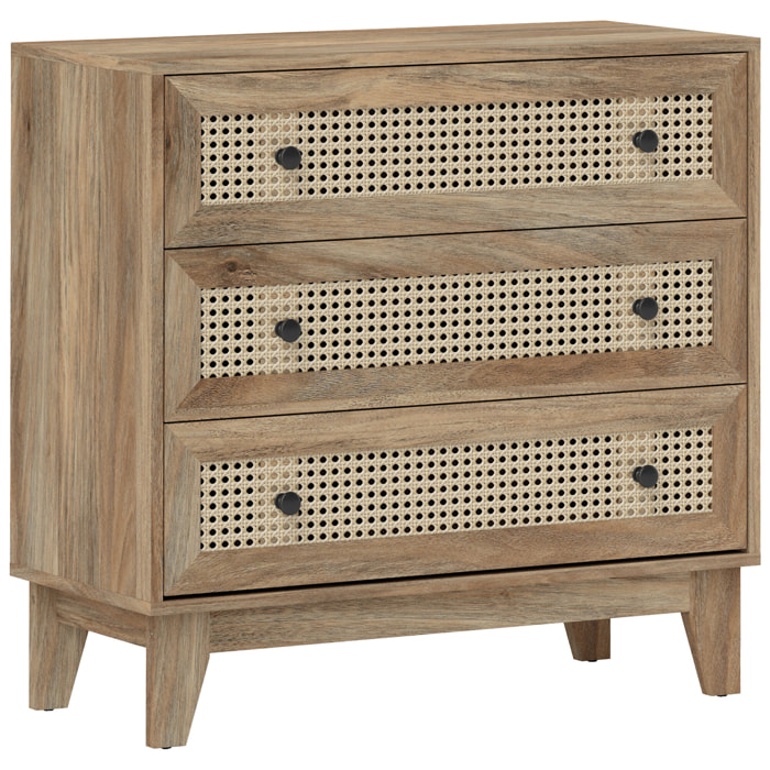 Commode 3 tiroirs style bohème chic cannage en rotin aspect bois de manguier