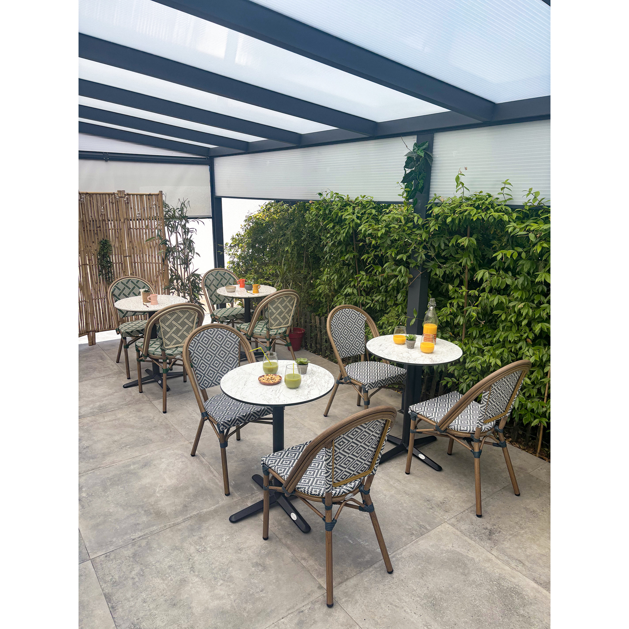 BISTRO - Table ronde de jardin en acier et plateau HPL