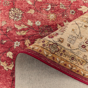 OTTOMAN - Tapis à poils courts doux à motif arabesque rouge