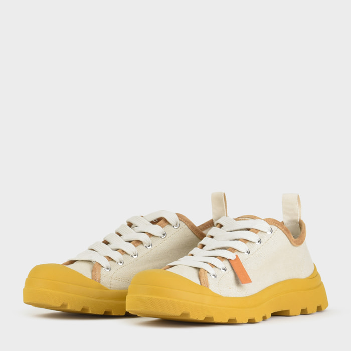 ZAPATO CON CORDONES HOMBRE P03 DE LINO Y ANTE NIEBLA AMARILLO