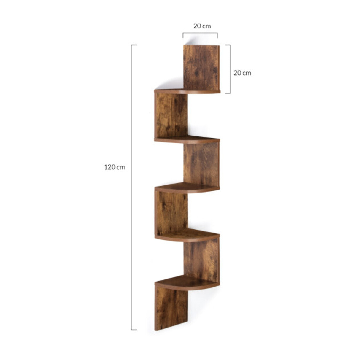 Etagère murale d'angle avec niches 120cm - Bois vieilli