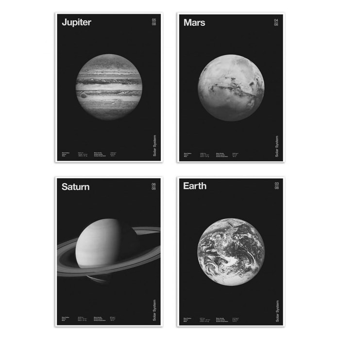 4 Art-Posters 20 x 30 cm - Pack 4 planets - Florent Bodart - 20 x 30 cm