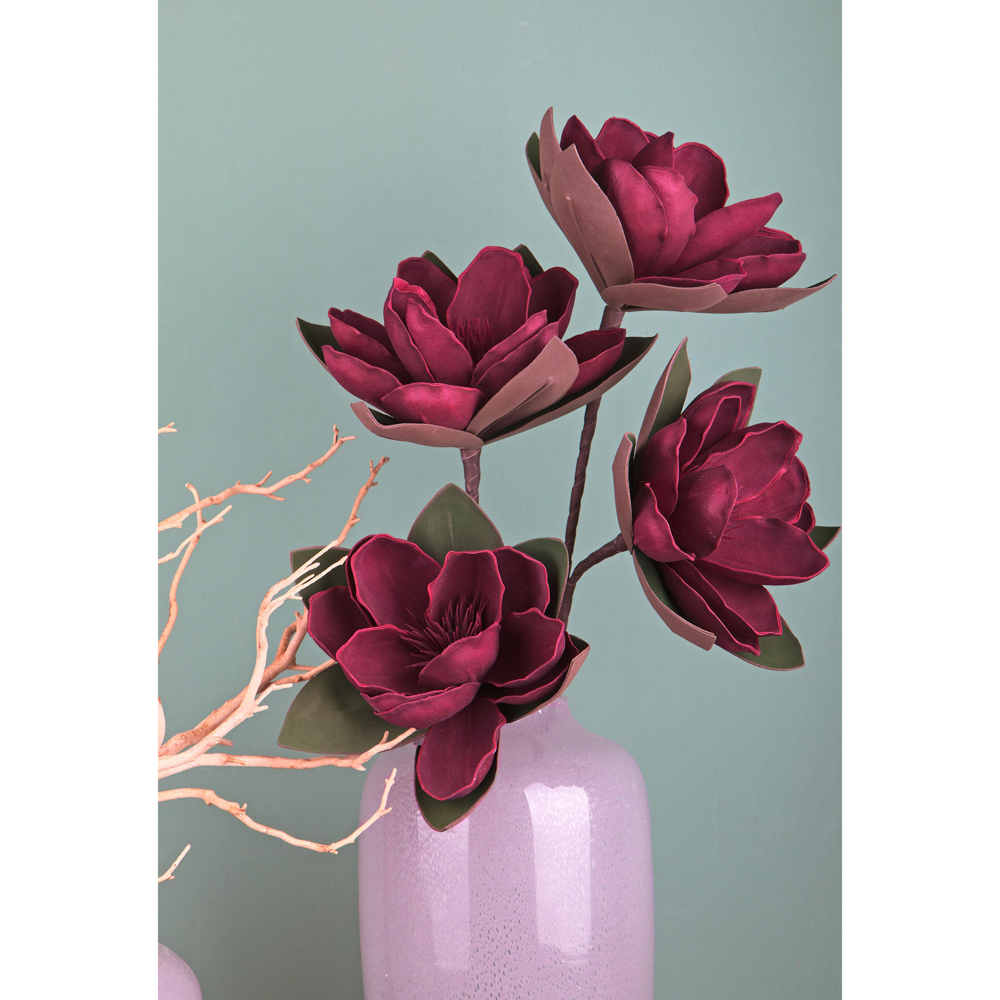 Magnolia X 2 73 Cm - Pezzi 3 - 20X73X10cm - Colore: Rosso - Bianchi Dino - Fiori Artificiali