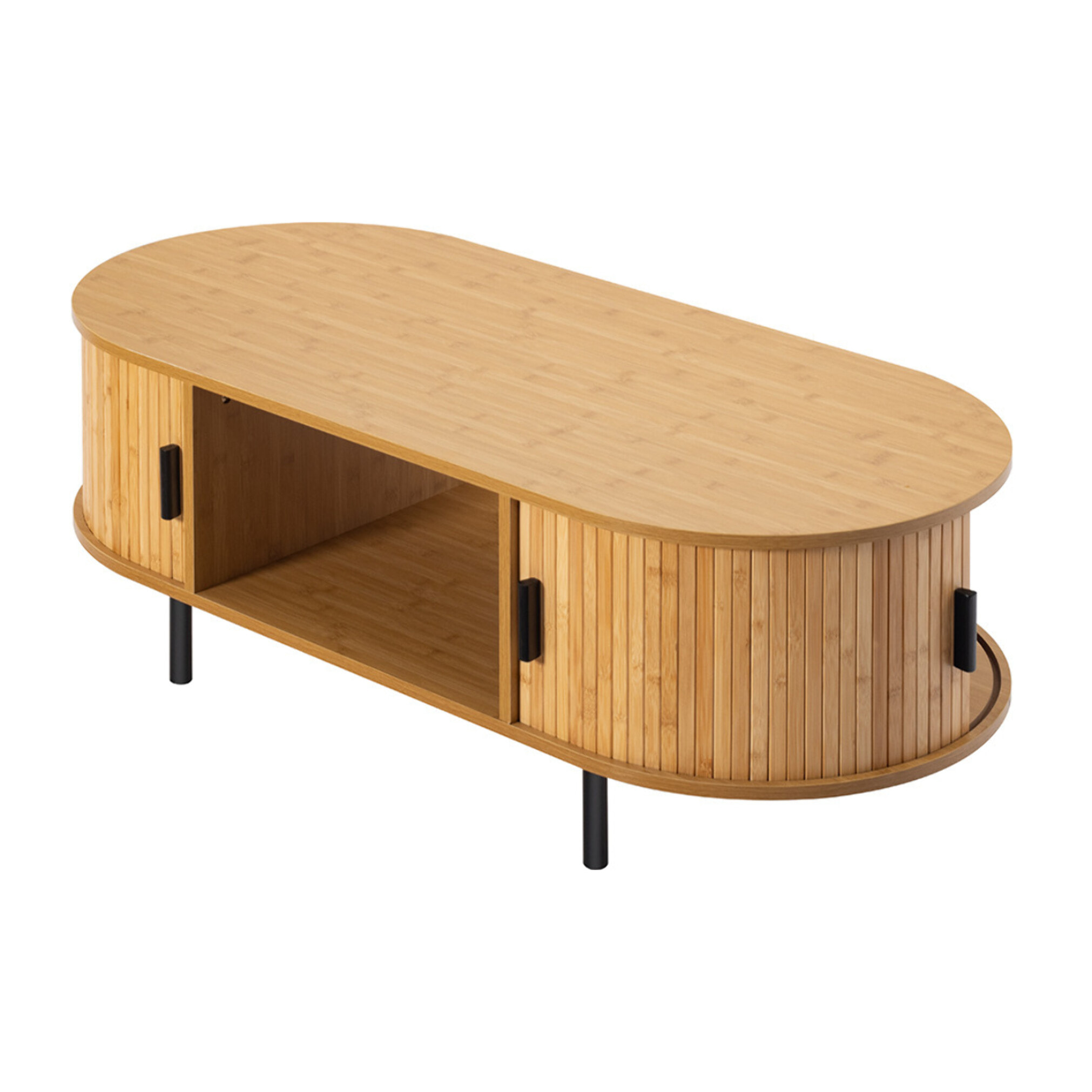 Kofu - table basse - bambou - 2 portes et 1 niche - 120 cm - Bois / Noir