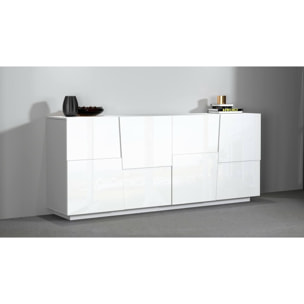 Credenza Ddambrosi, Buffet da soggiorno, Madia da salotto moderna con 4 ante, 200x44h86 cm, Bianco lucido