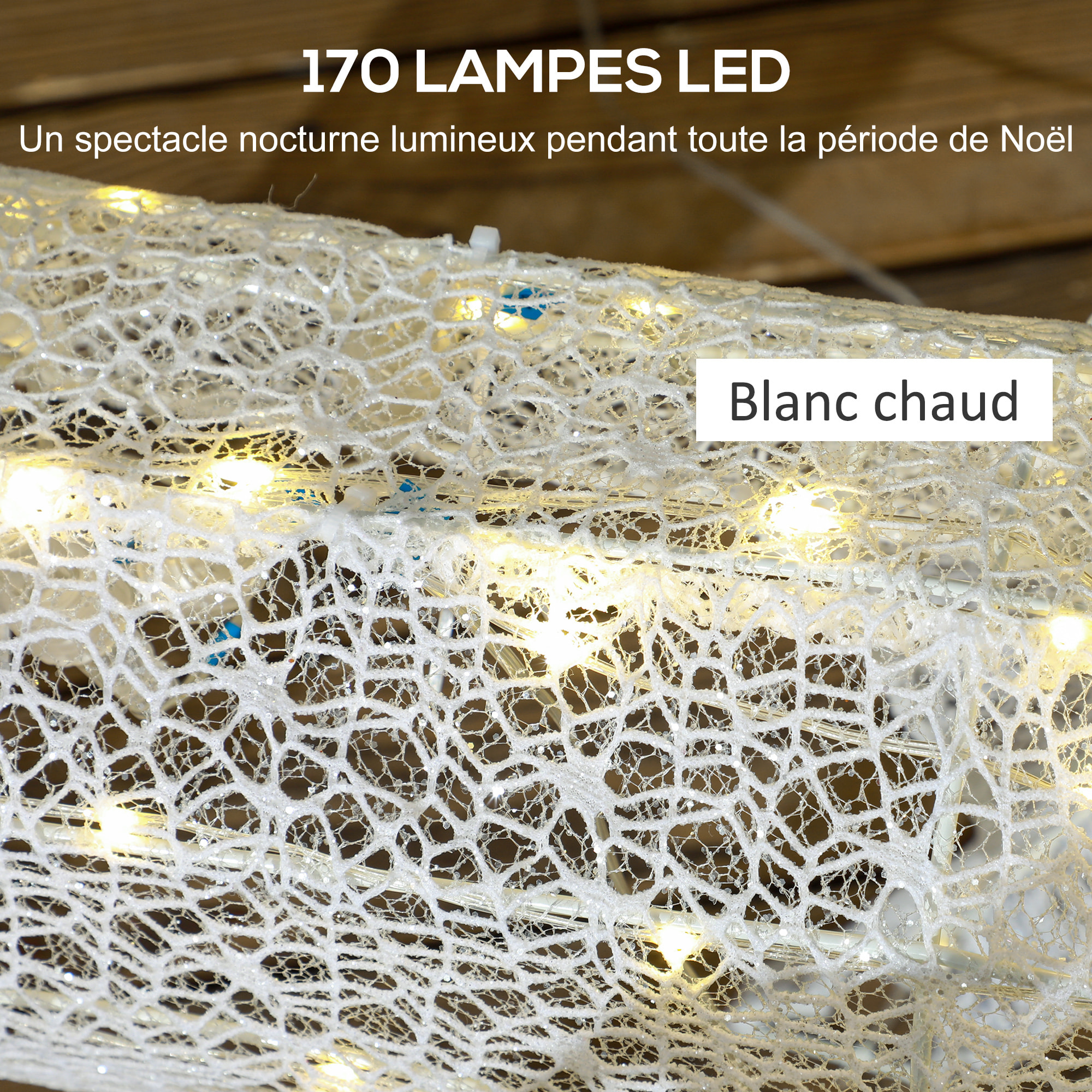Silhouette renne lumineux avec traîneau - renne et traîneau lumineux de Noël - décoration LED extérieure de Noël - 170 LED blanc chaud