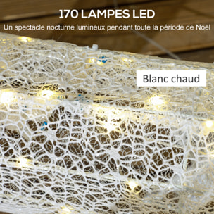 Silhouette renne lumineux avec traîneau - renne et traîneau lumineux de Noël - décoration LED extérieure de Noël - 170 LED blanc chaud