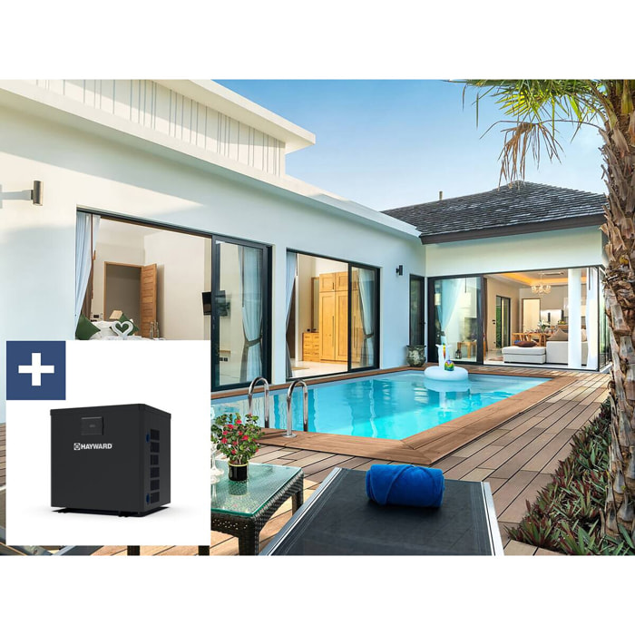 Piscine bois rectangle " Aruba 140 "- 5.00 x 3.00 x 1.38 m + Pompe à chaleur  3.5 kw/h - Hayward - "Micro" - Noir