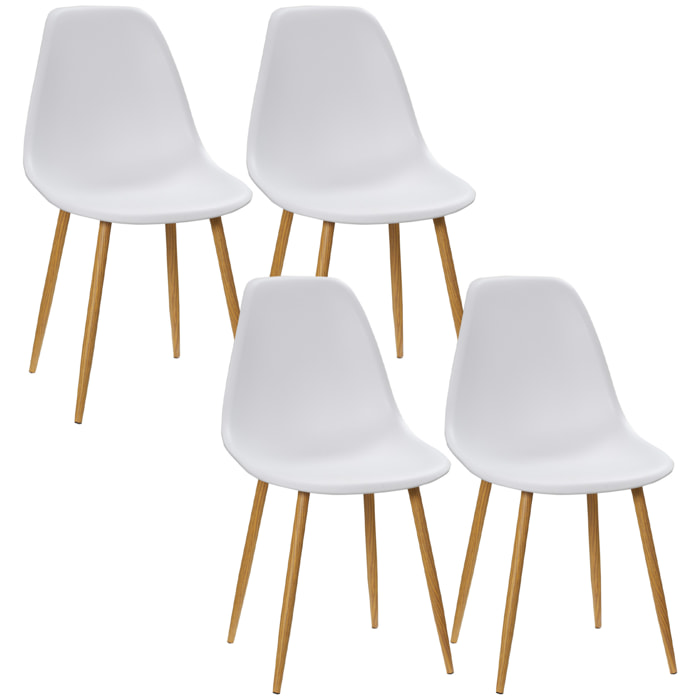 Pack de 4 Sillas de Comedor Sillas de Cocina con Respaldo Alto y Patas de Metal para Salón 45x52x85,5 cm Blanco y Natural