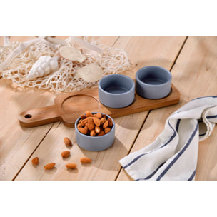 Set de 3 boles para salsa + 1 bandeja de madera san ignacio