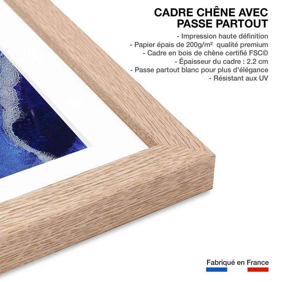 Poster bleu malte Affiche + cadre en bois - Chêne