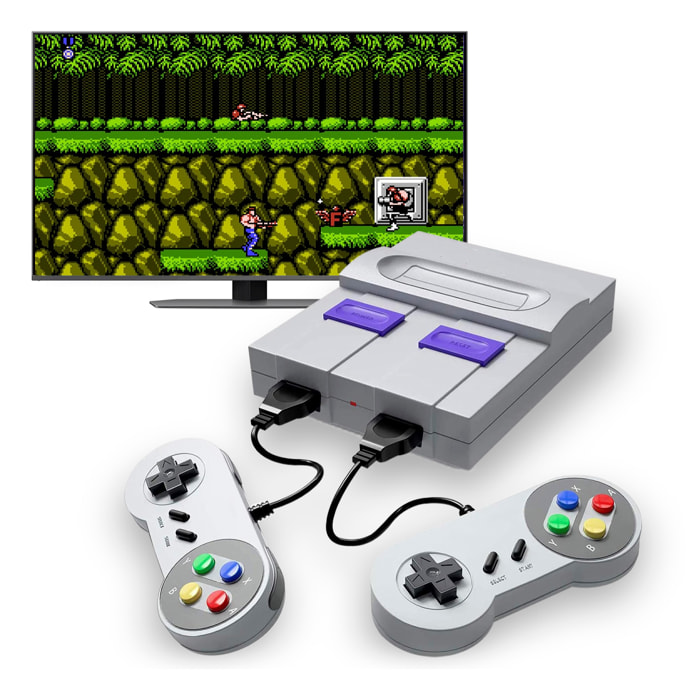 DAM Consola retro Super Mini SN-02 con 821 juegos clásicos de 8 bits. 2 mandos, HD1080P. 14x5x10,5 Cm. Color: Gris