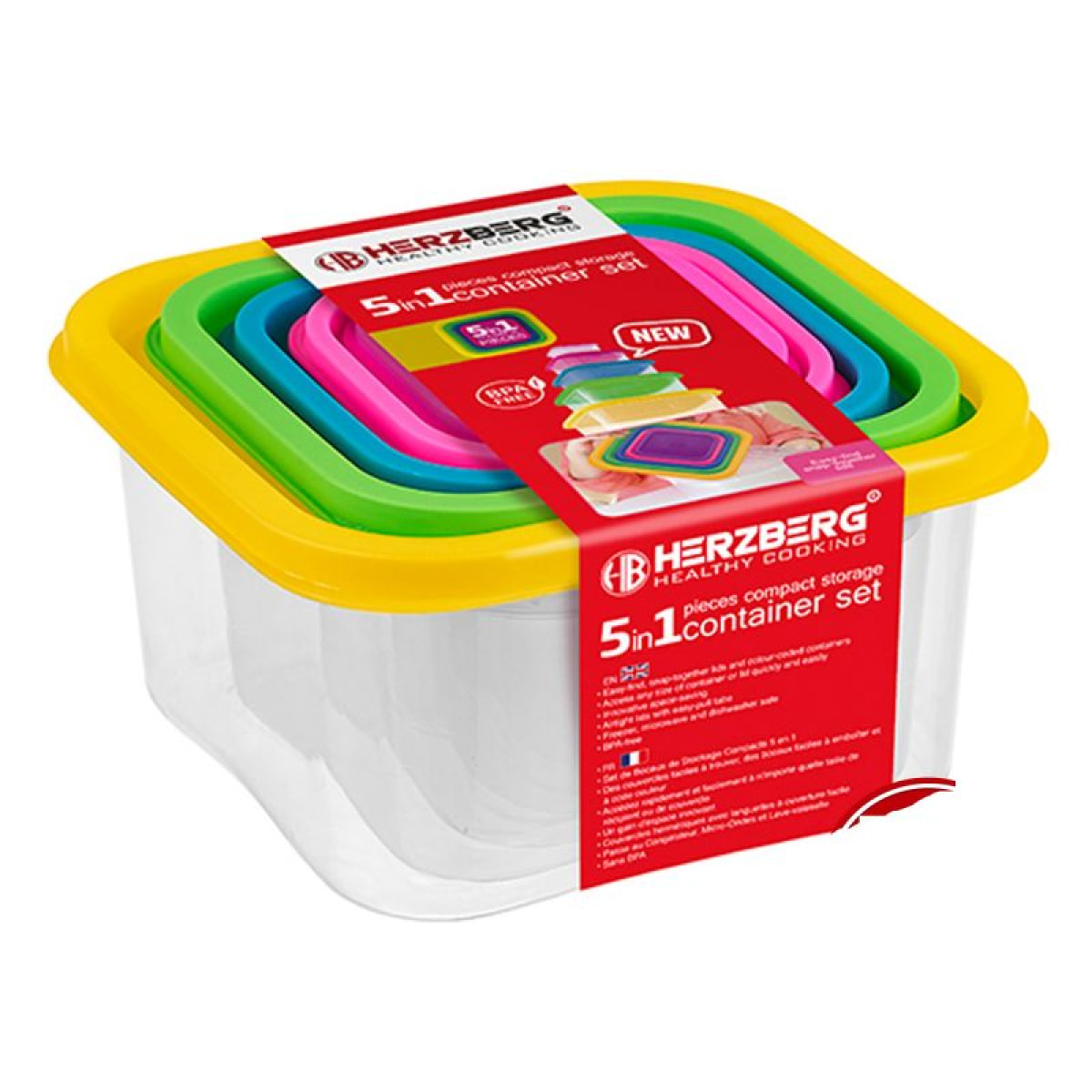 Ensemble de boites de conservations alimentaires 5 pièces Herzberg HGSFS5N1