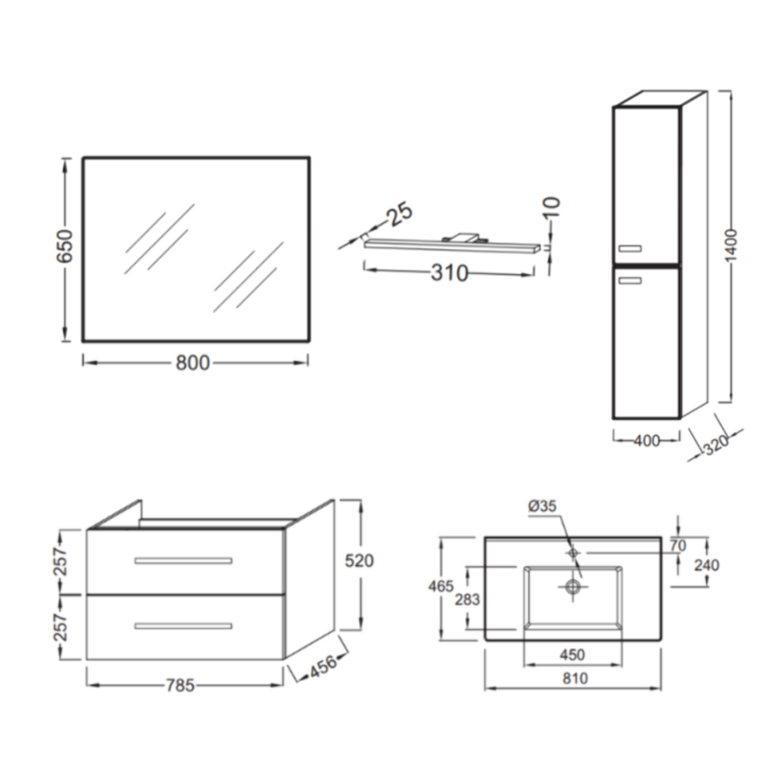 Meuble vasque Ola Up chêne + colonne + miroir et spots