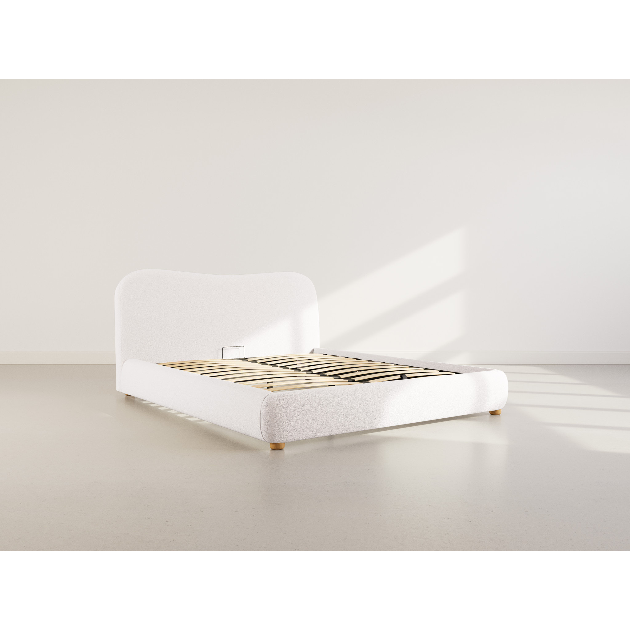 Hugo - lit coffre - 160x200 cm - en tissu bouclette - Beige